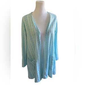 Blue Aztec Lularoe Caroline open cardigan with pockets women’s size donate
